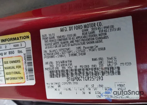 2016 Ford Fusion S from USA, damaged, VIN 3FA6P0G71GR257693